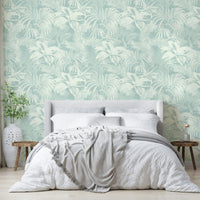 Gray and white palm tree wallpaper.
