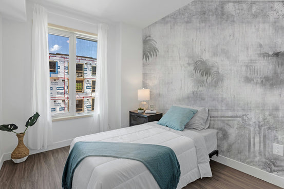 Gray retro foggy trees wallpaper mural A393
