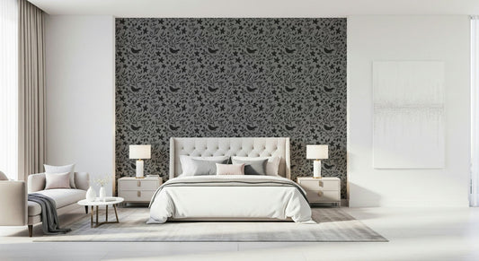 Folk art bird motif on Scandinavian Folk Bird Wallpaper.
