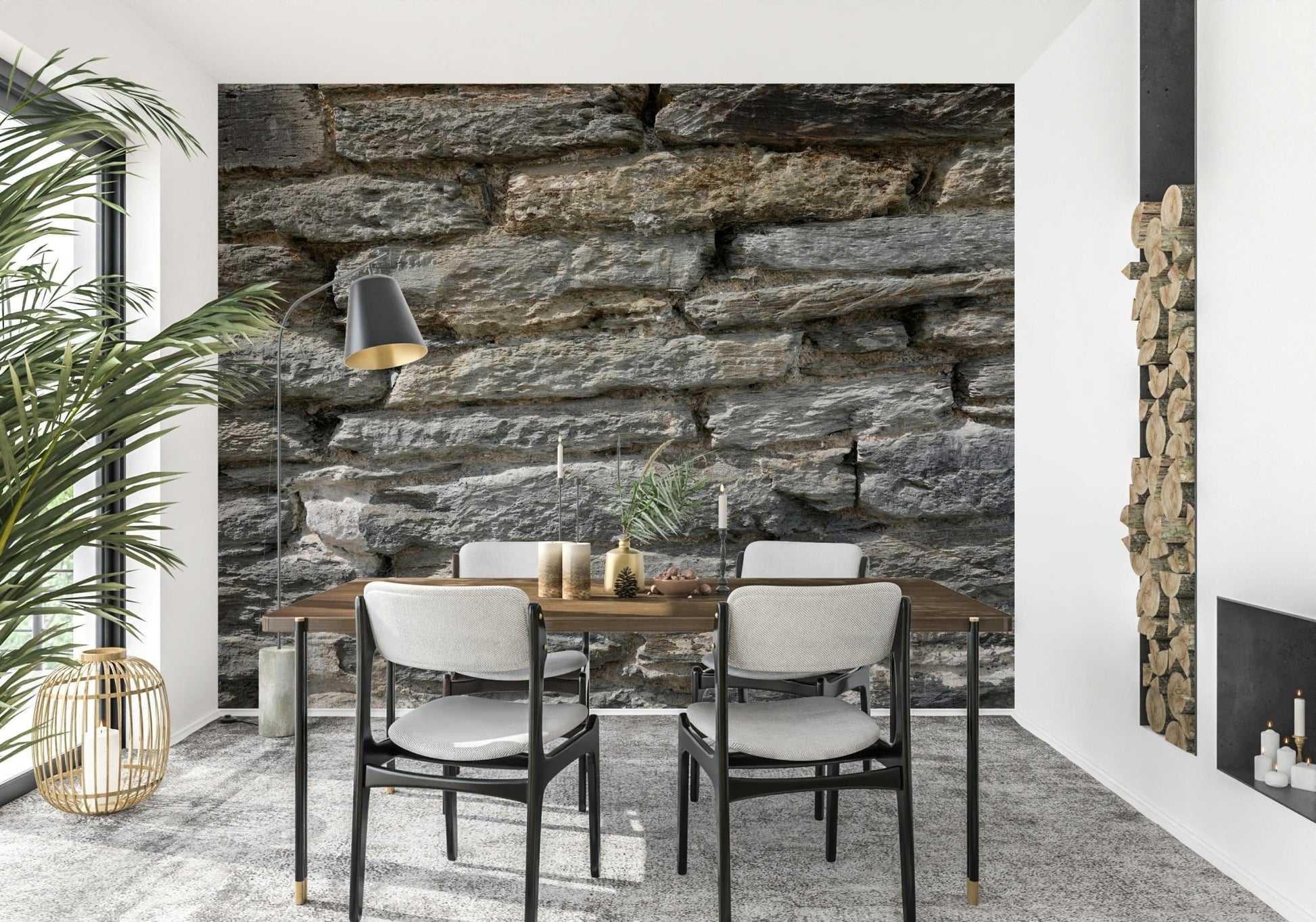 Close-up of gray stone texture wallpaper mural., GD6061