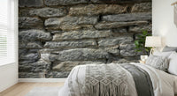 Bedroom accent wall with gray stone texture wallpaper., GD6061