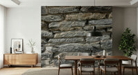 Gray stone wall mural behind a contemporary sofa., GD6061