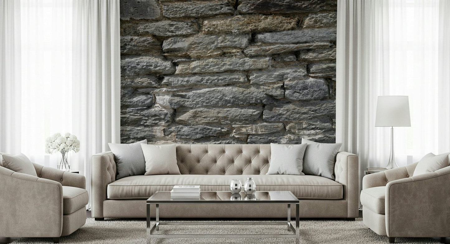 Industrial-style dining room with gray stone wallpaper., GD6061