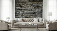 Industrial-style dining room with gray stone wallpaper., GD6061