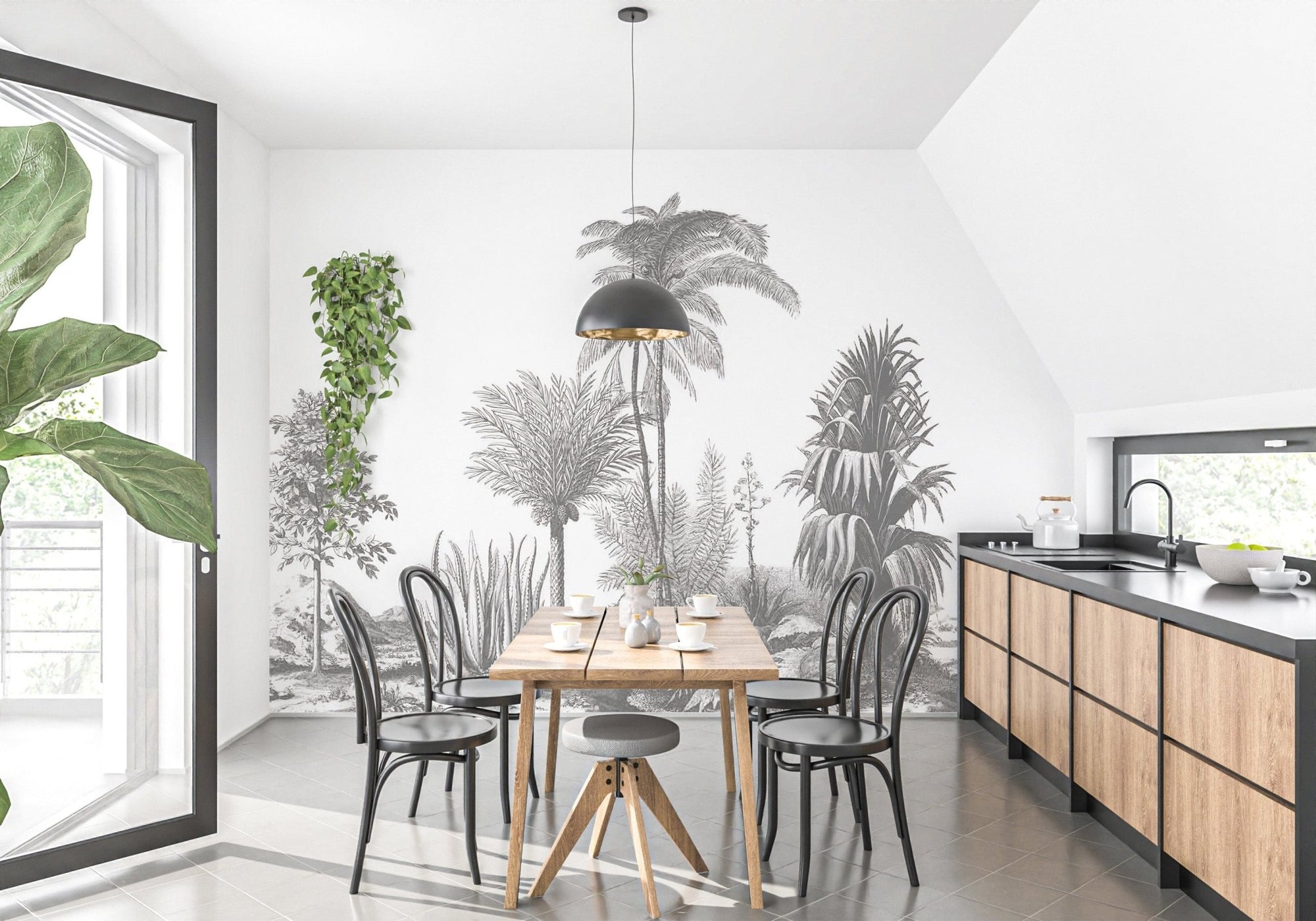 Gray tone tropical serene wallpaper mural A444
