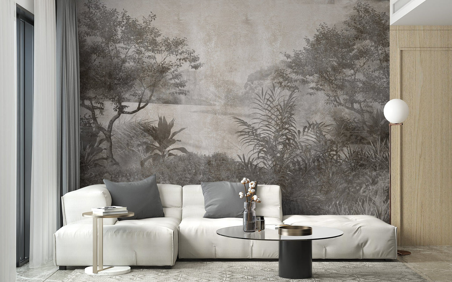Gray Vintage Palm Tree Wallpaper Mural - Giffywalls
