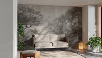 Elegant gray palm tree wall mural design
