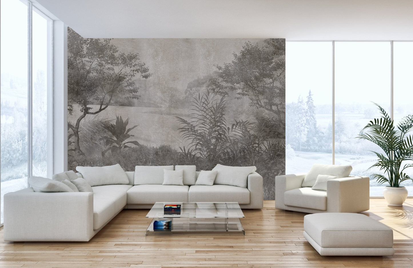 Vintage-style palm tree wallpaper mural
