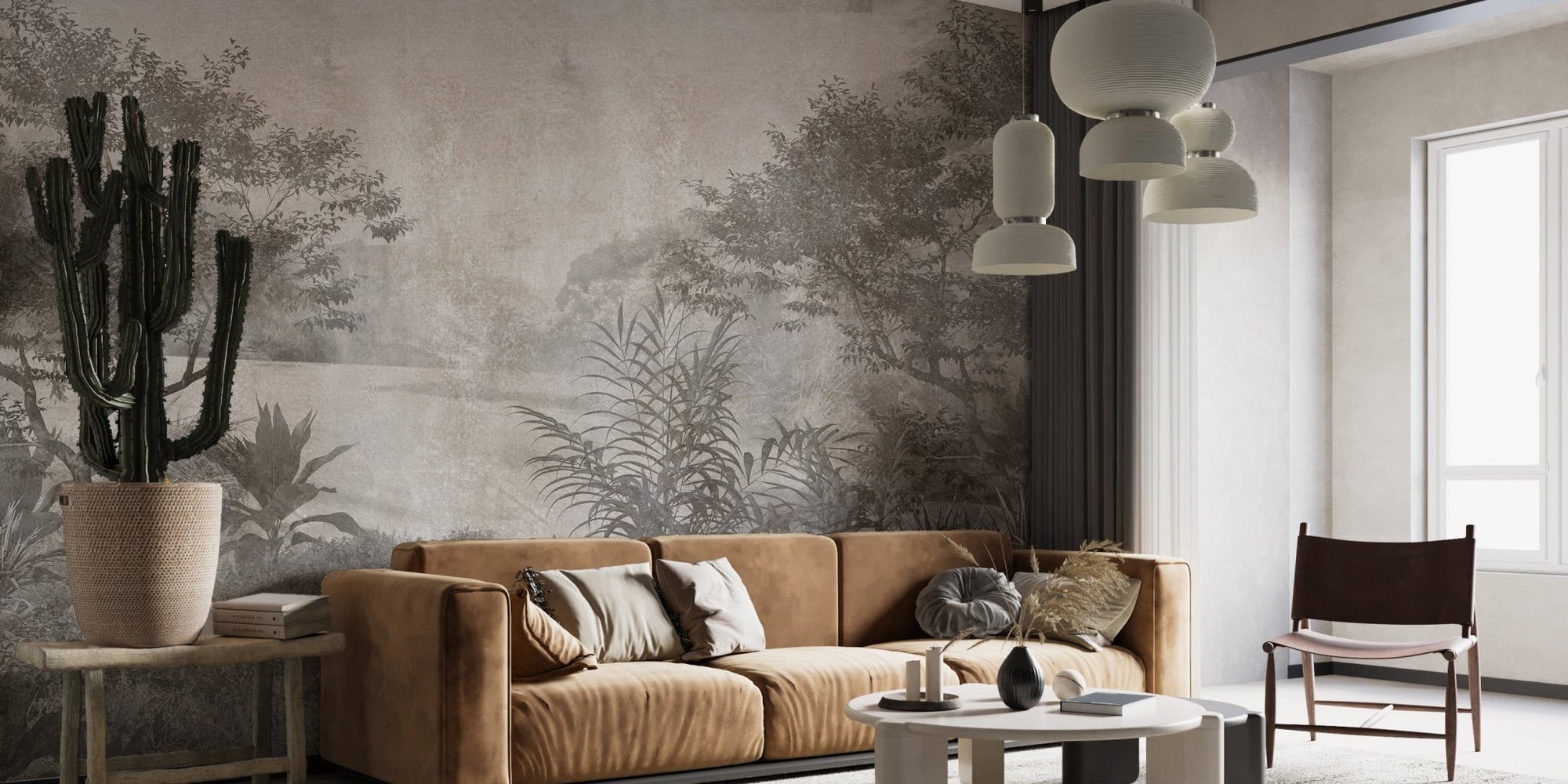 Gray vintage palm tree wallpaper mural A387
