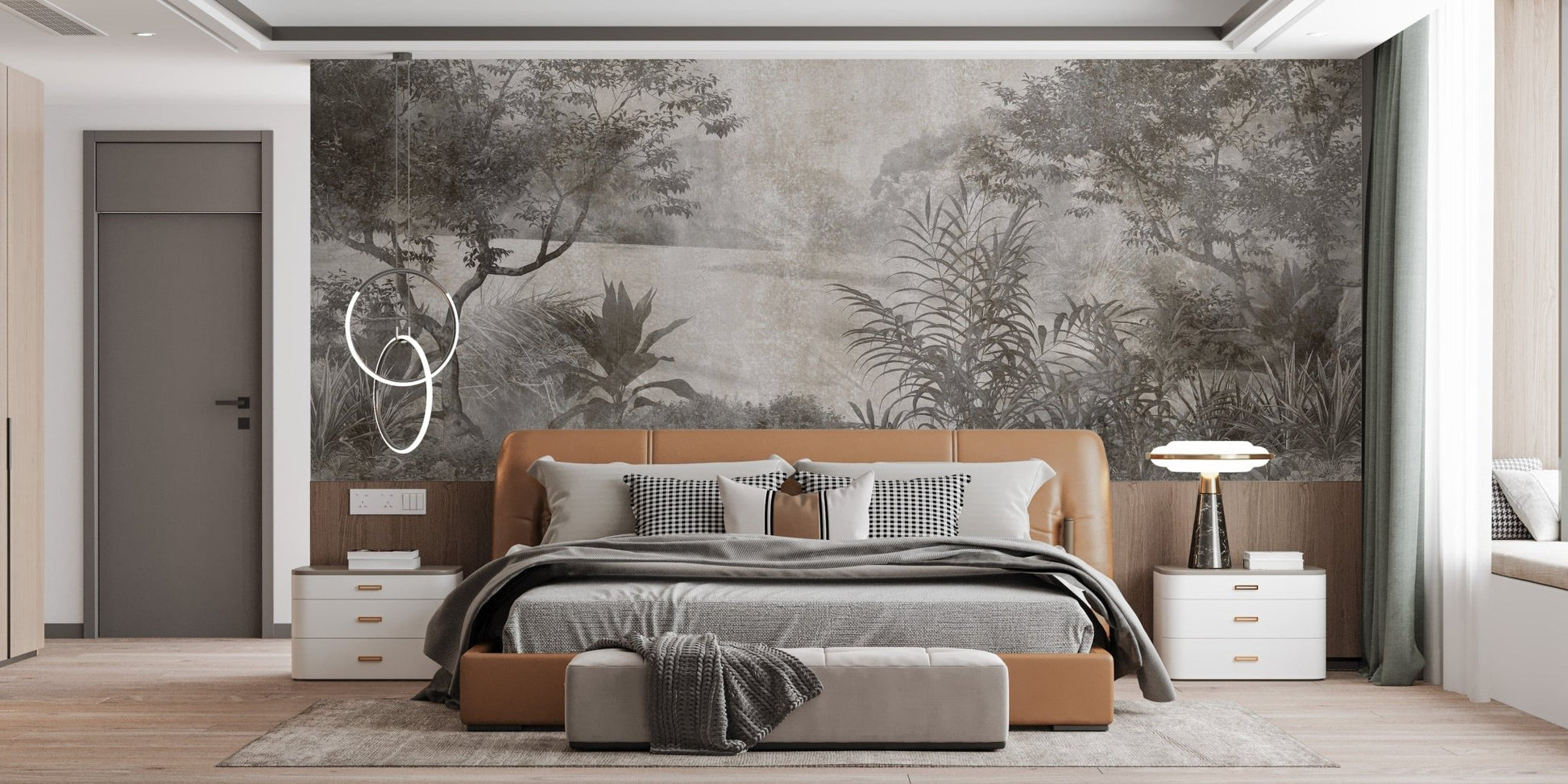 Gray Vintage Palm Tree Wallpaper Mural - Giffywalls