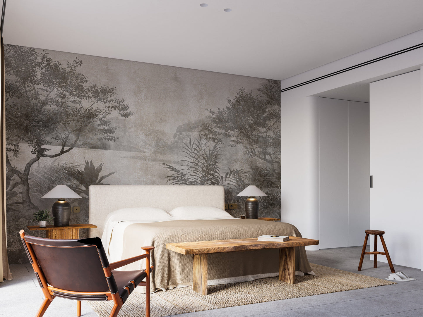 Gray Vintage Palm Tree Wallpaper Mural - Giffywalls