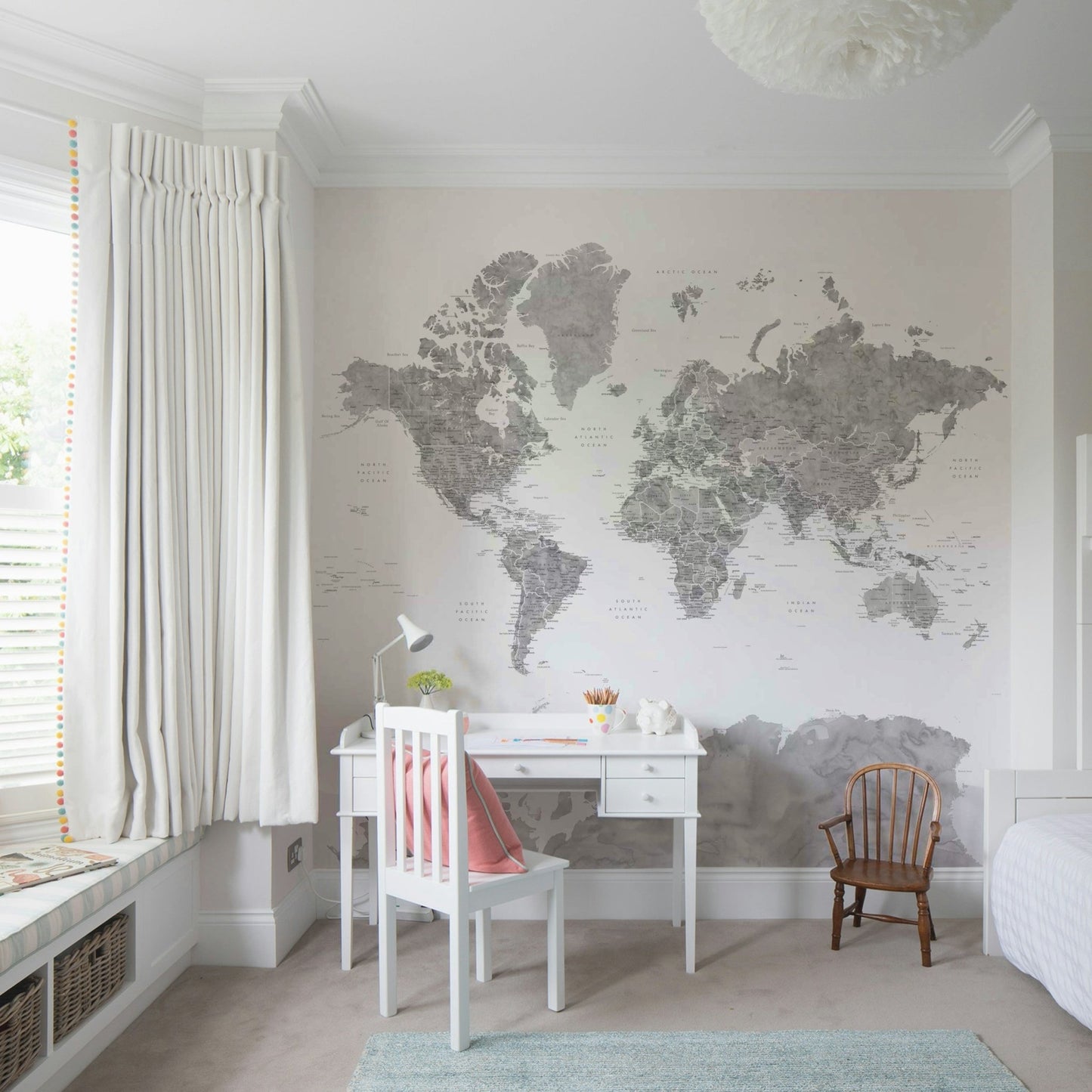 Gray world map watercolor design

