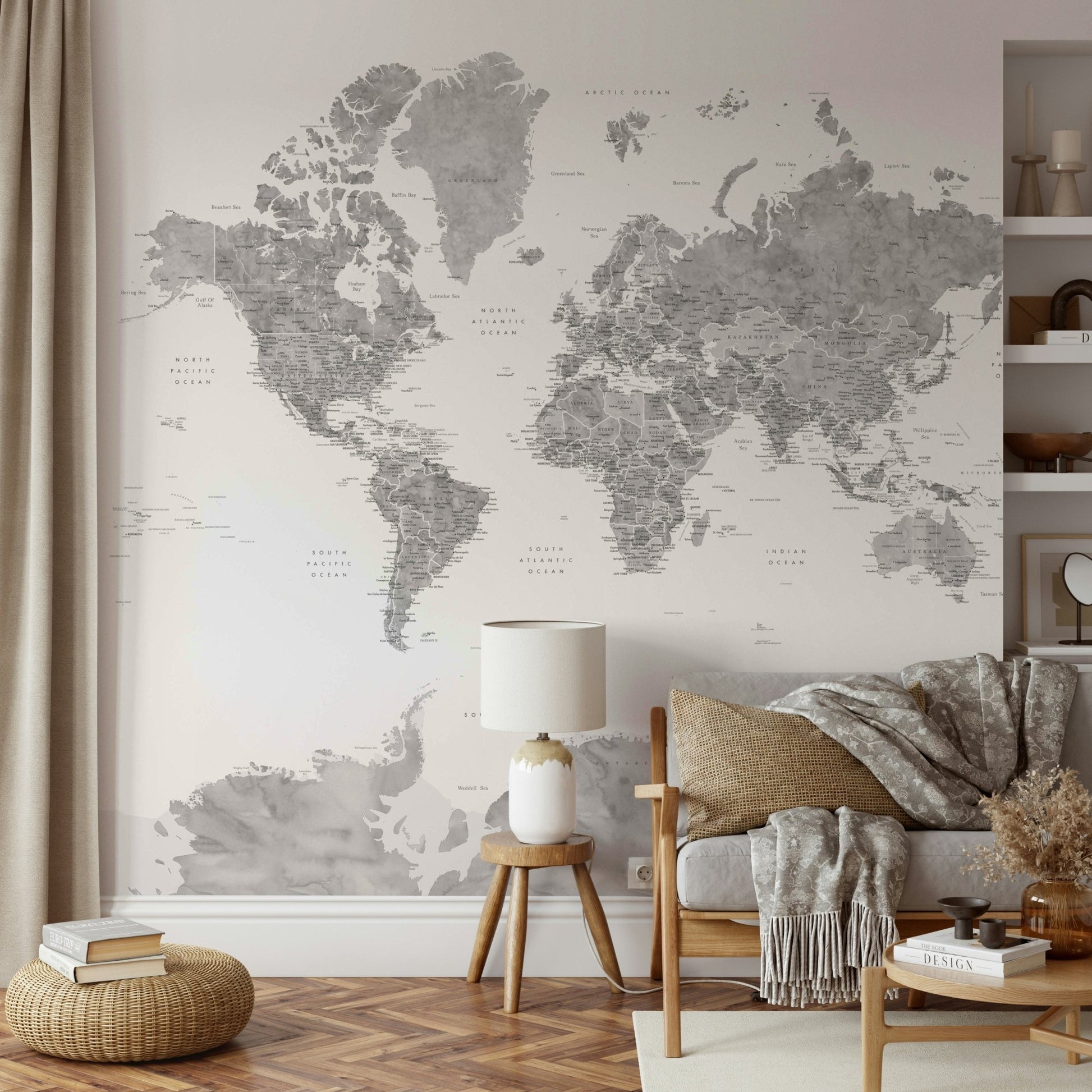 Elegant gray world map wallpaper

