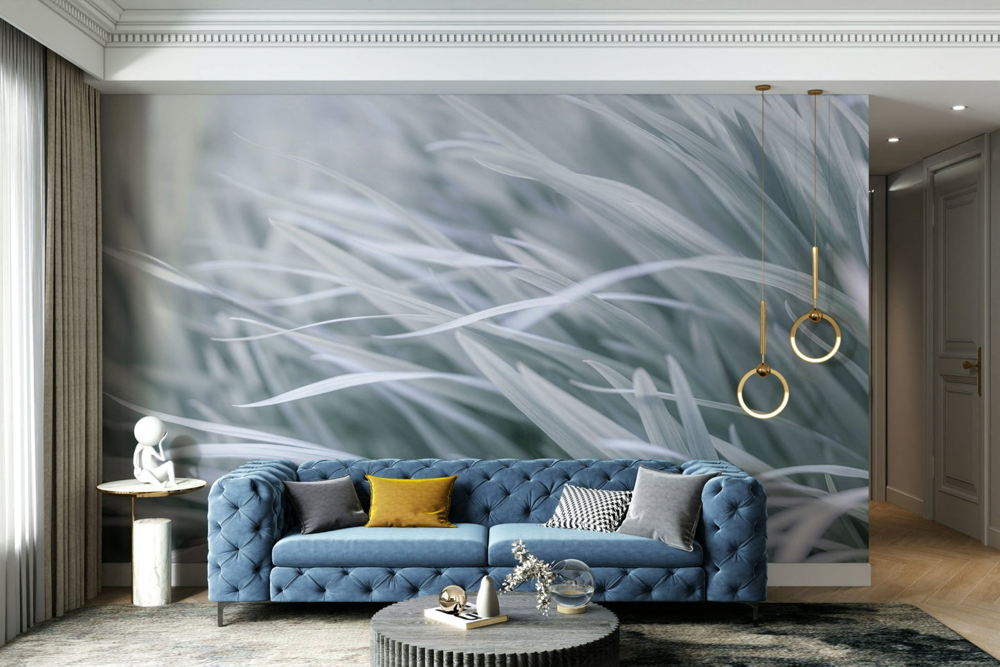 Focus on flowing forms and soft textures.

