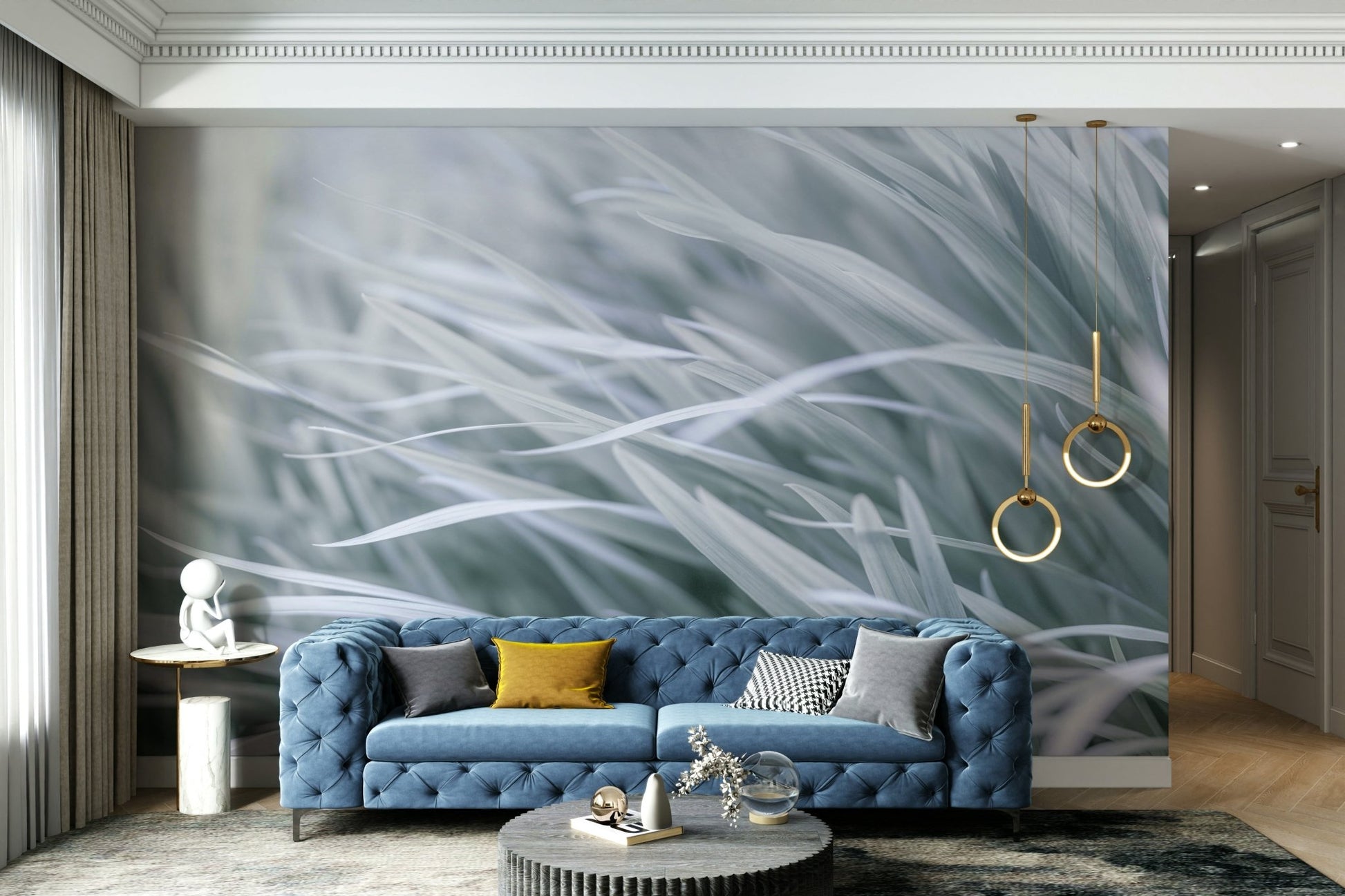 Focus on flowing forms and soft textures.

