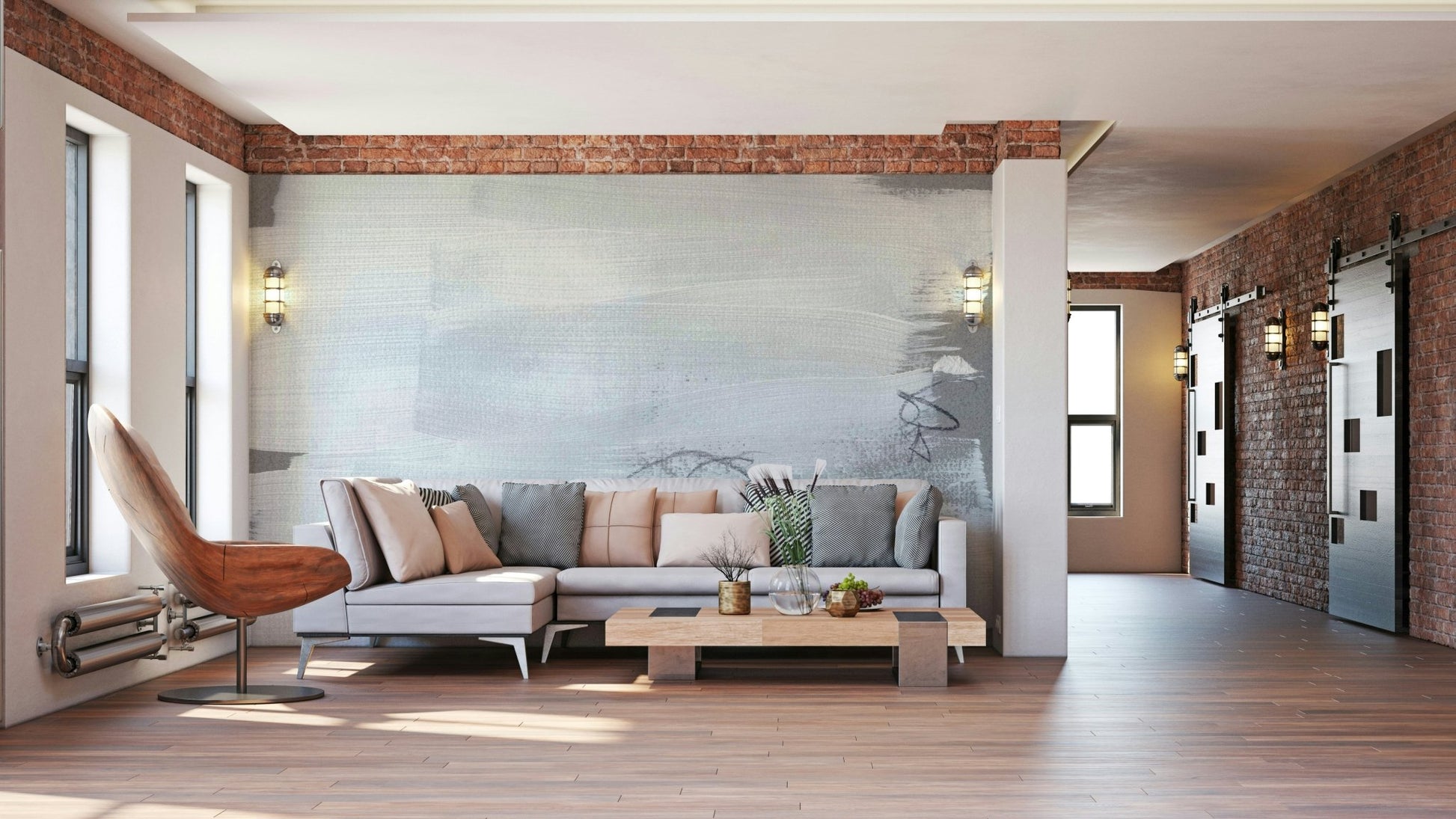 A calming abstract design wallpaper mural that defines a space., GD5163