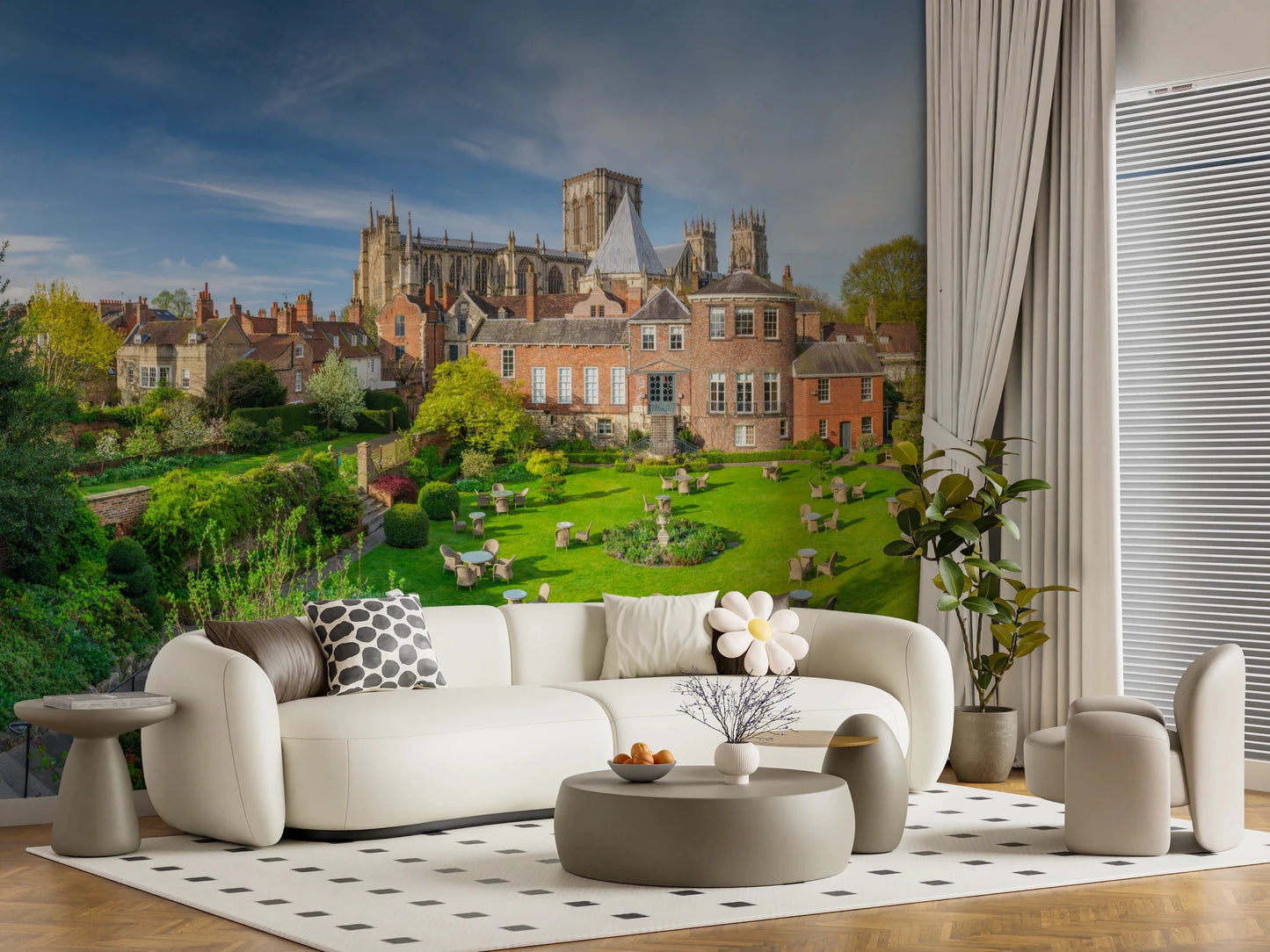 In this study room, Grays Court Hotel Wall Mural creates structured outdoor depth