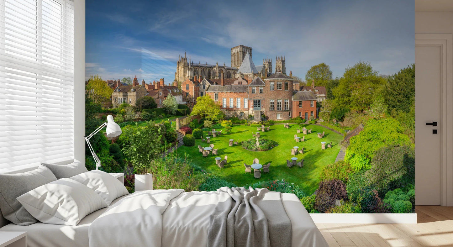 Bedside view where Grays Court Hotel Wall Mural adds depth behind a minimal sleeping area