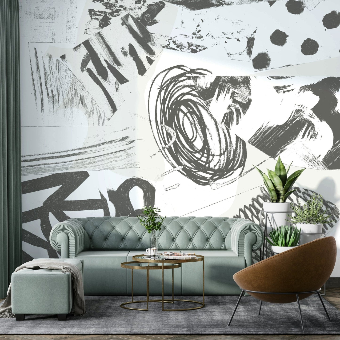 Grayscale mural wallpaper with soft motion

