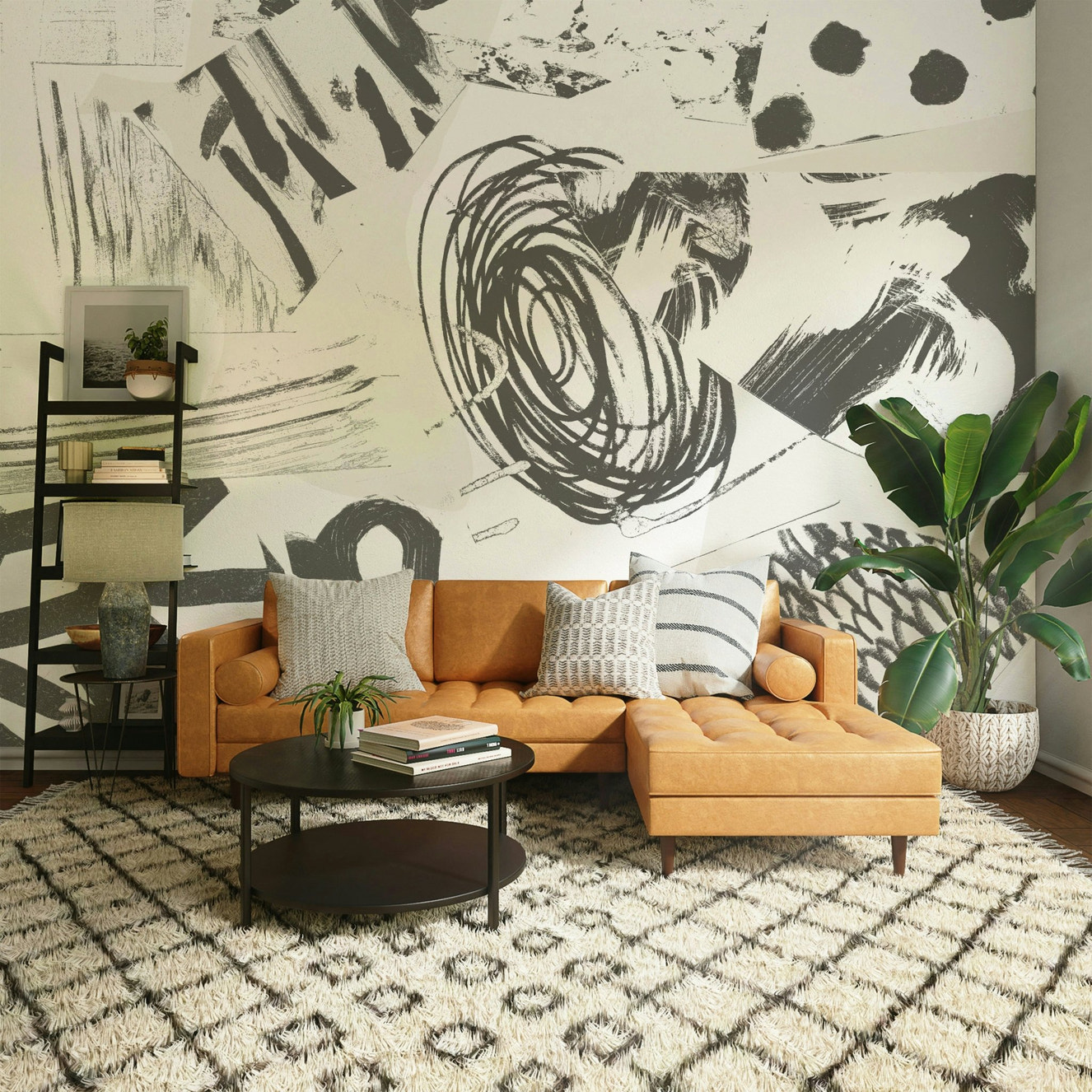Grayscale Brushstroke Symphony Wall Mural

