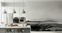 Sophisticated dining room with Grayscale Hills wall mural.