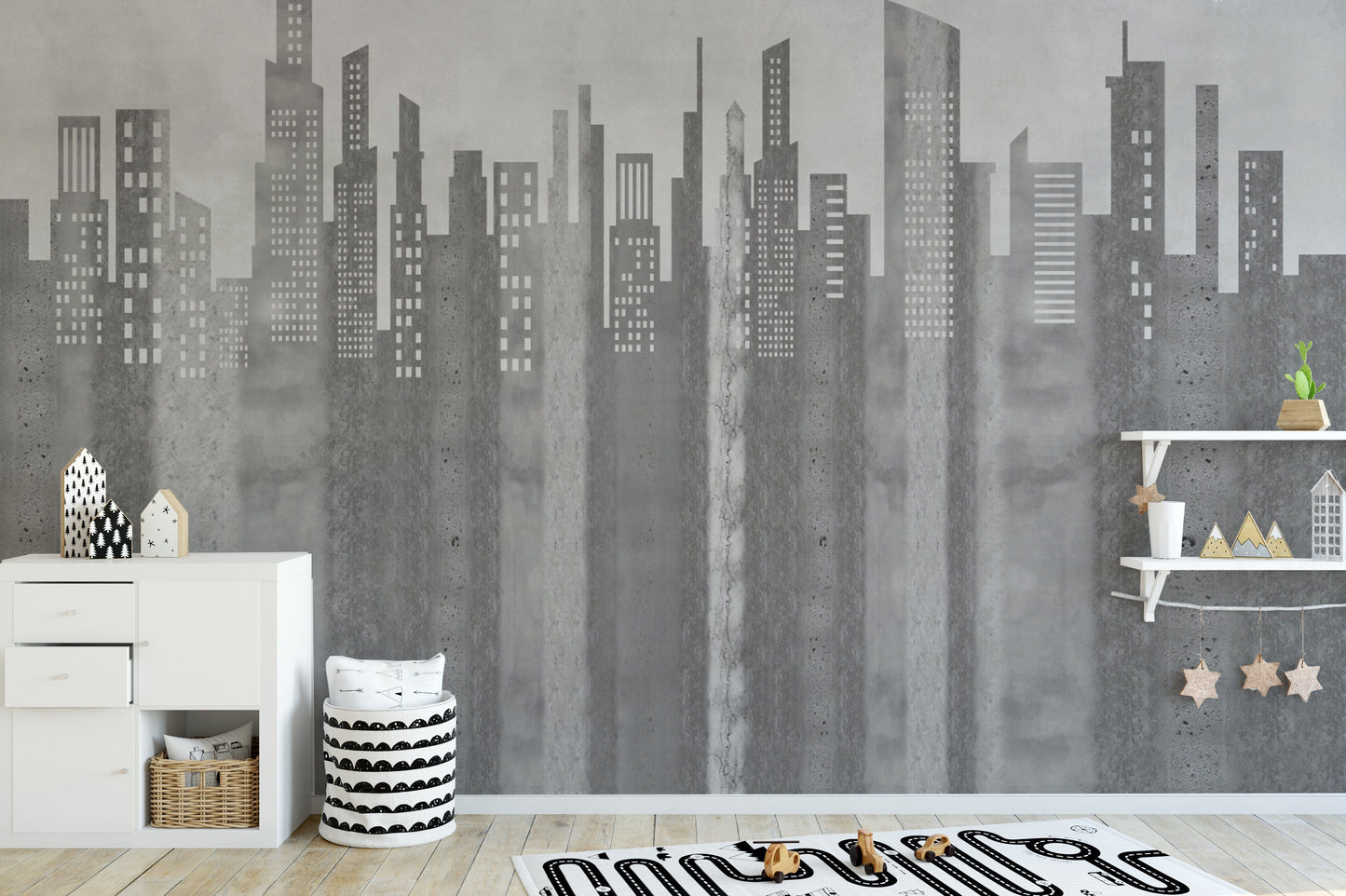 Monochrome city skyline wall mural

