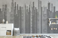 Monochrome city skyline wall mural
