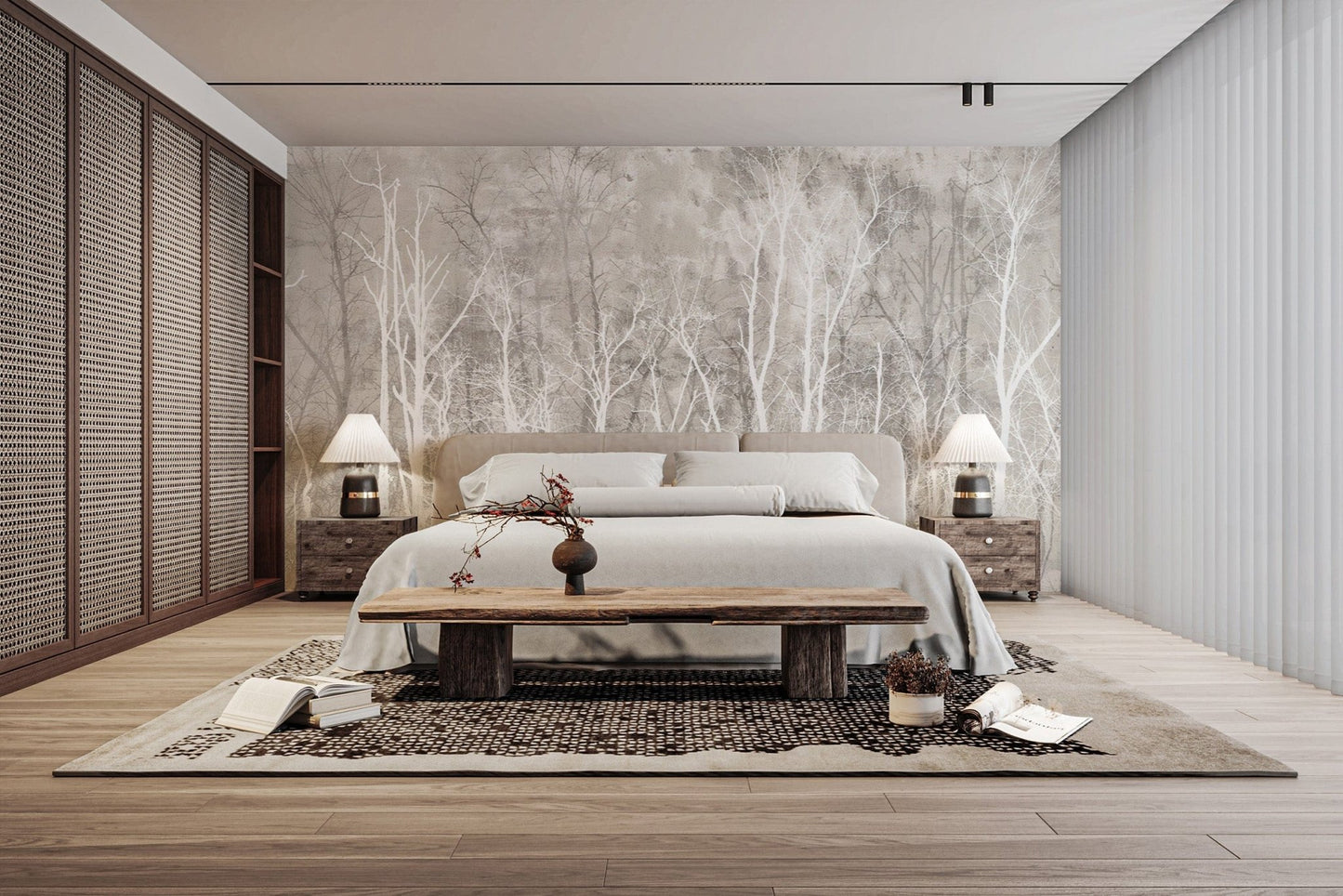 Grayscale Woodland Nature Wallpaper Design D117
