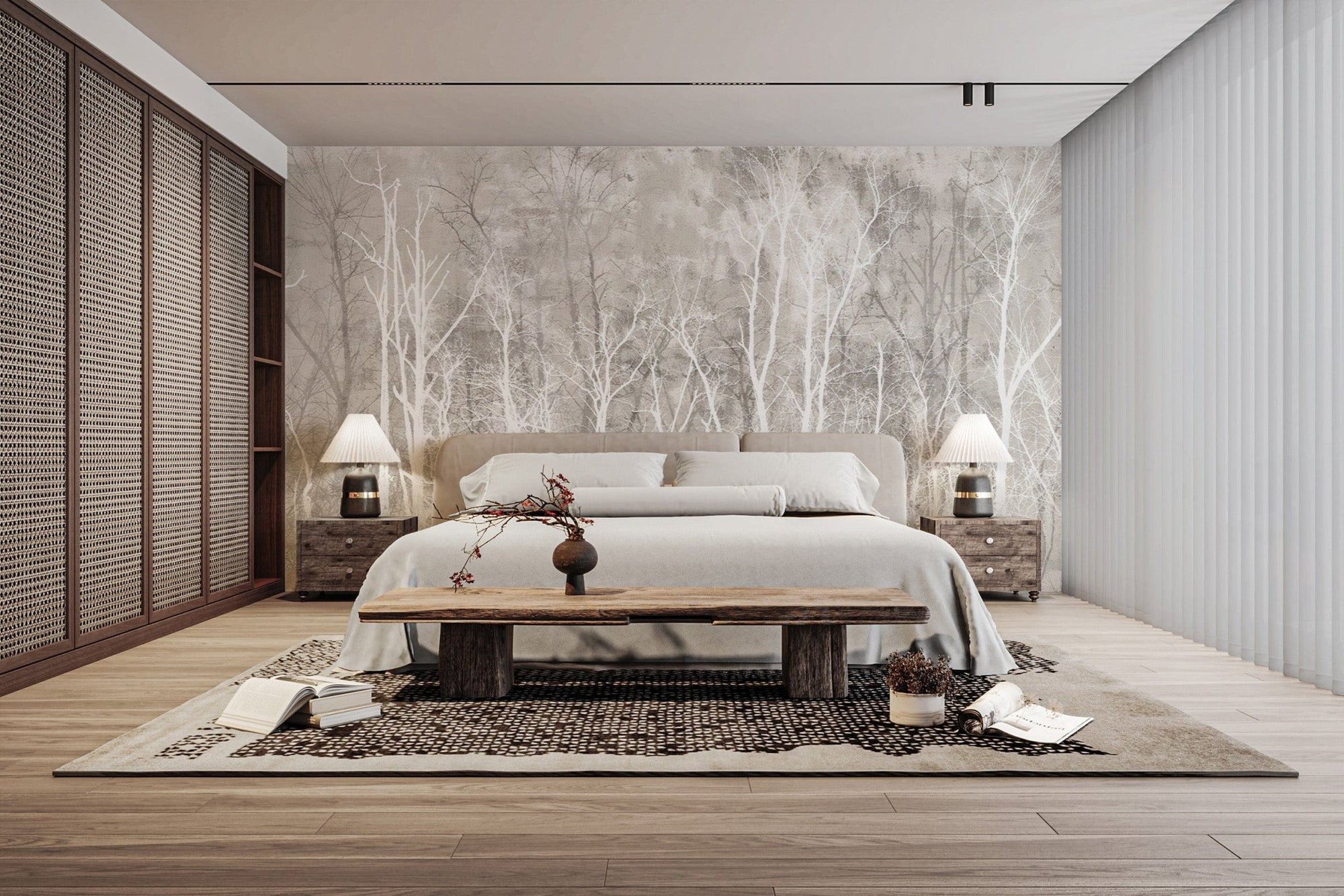 Grayscale Woodland Nature Wallpaper Design D117
