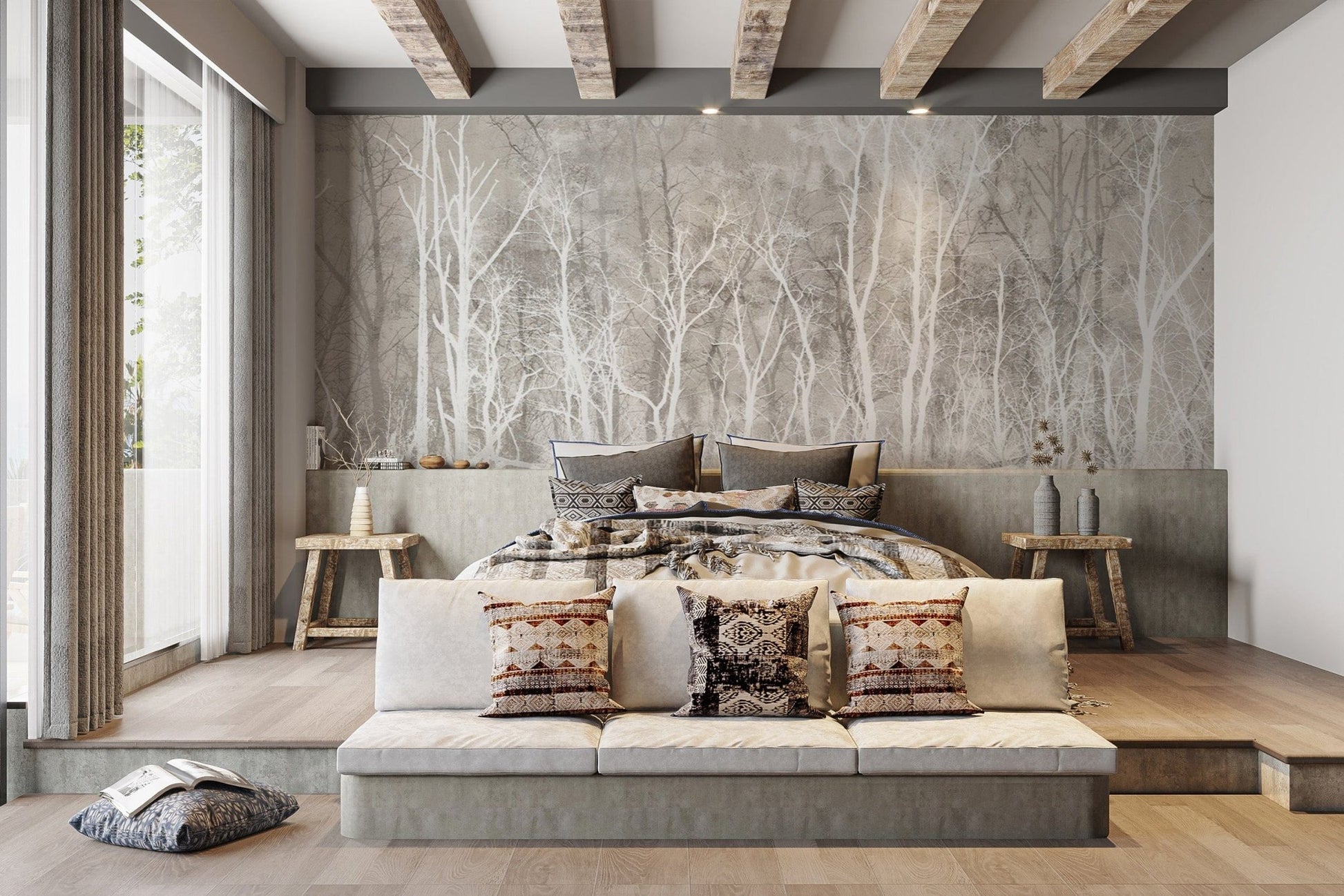 Minimalist Jungle Wallpaper in Gray Tones
 D117