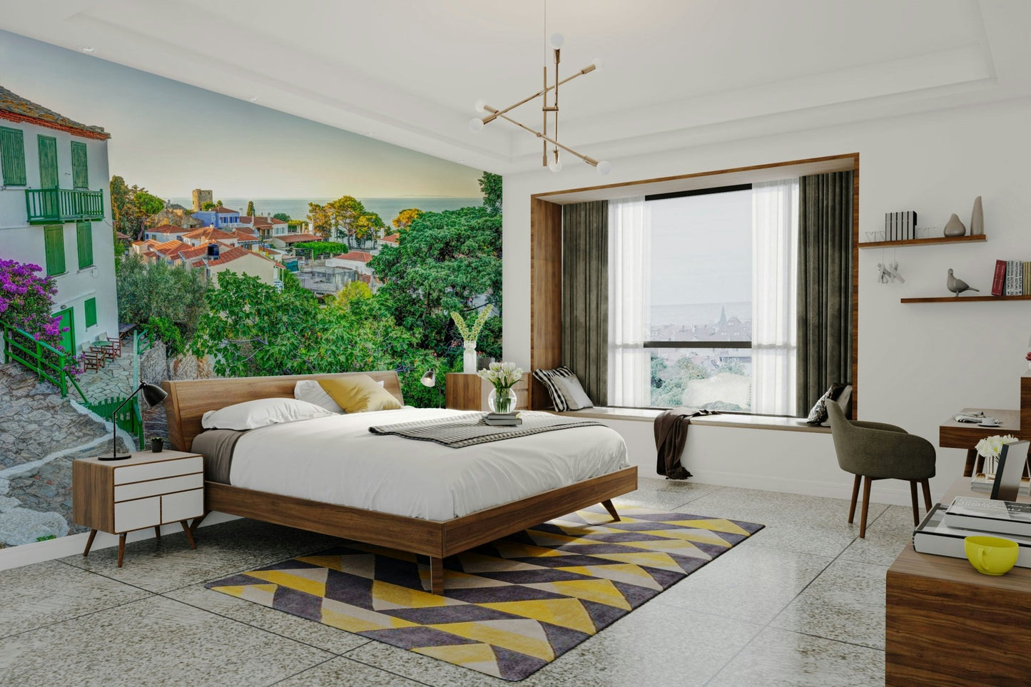 An artistic coastal path mural on minimalist wallpaper., GD5140