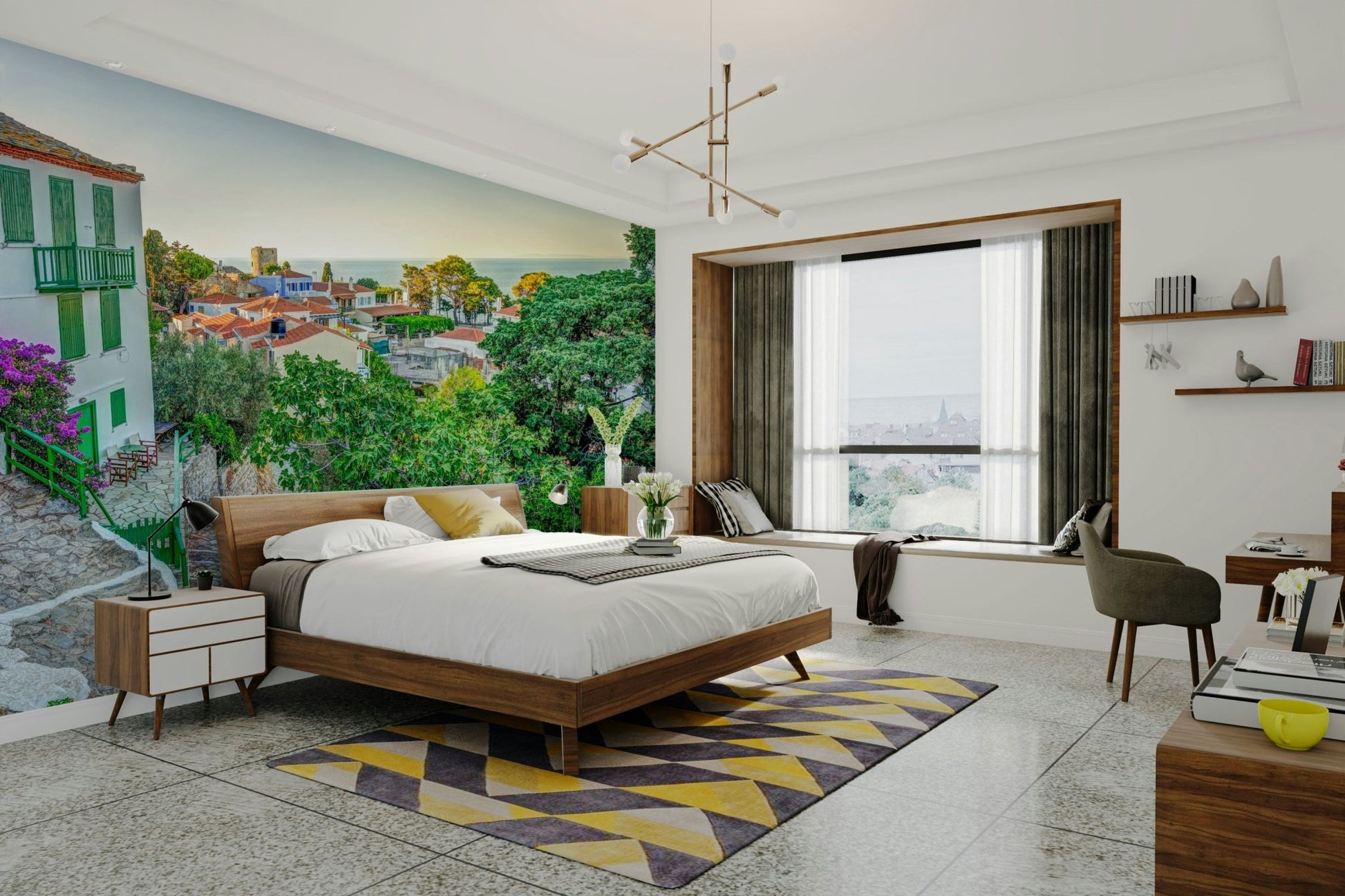 An artistic coastal path mural on minimalist wallpaper., GD5140