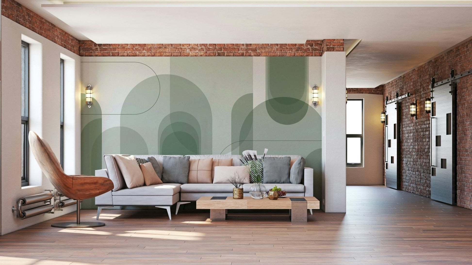 Arch shaped design in green hues

