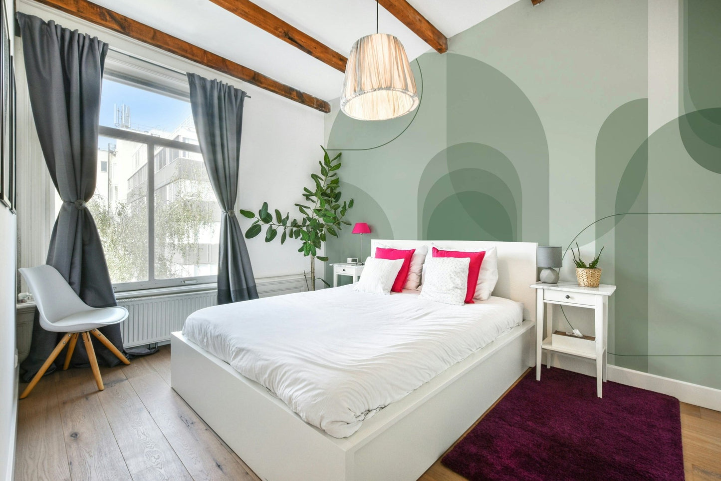 Soft green arch wall background

