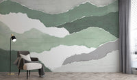 Layered torn paper wallpaper in green tones
