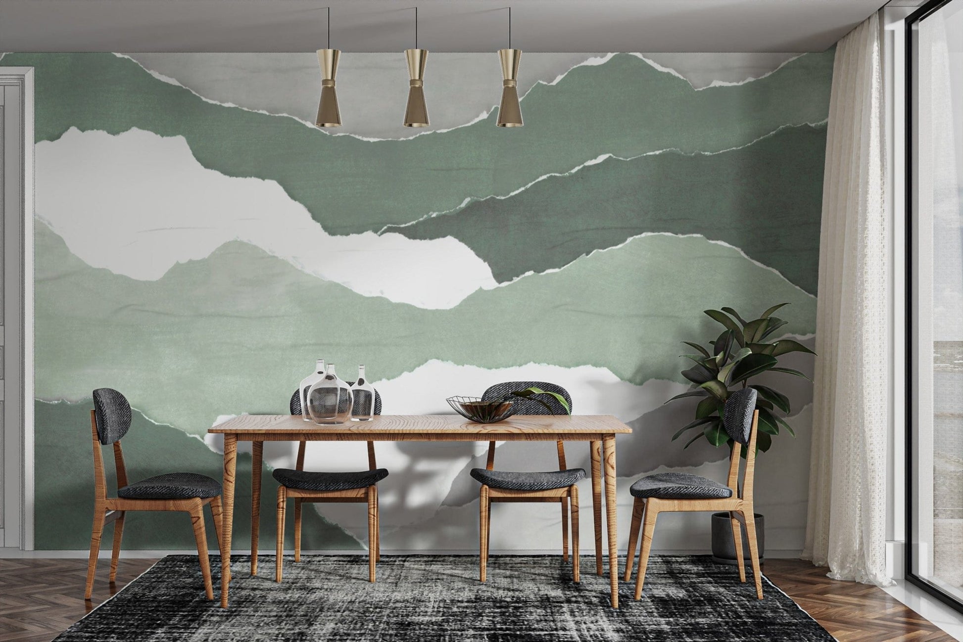 "Modern abstract wallpaper in muted greens"
