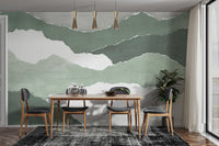 "Modern abstract wallpaper in muted greens"
