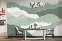 "Organic torn paper wallpaper in green hues"
