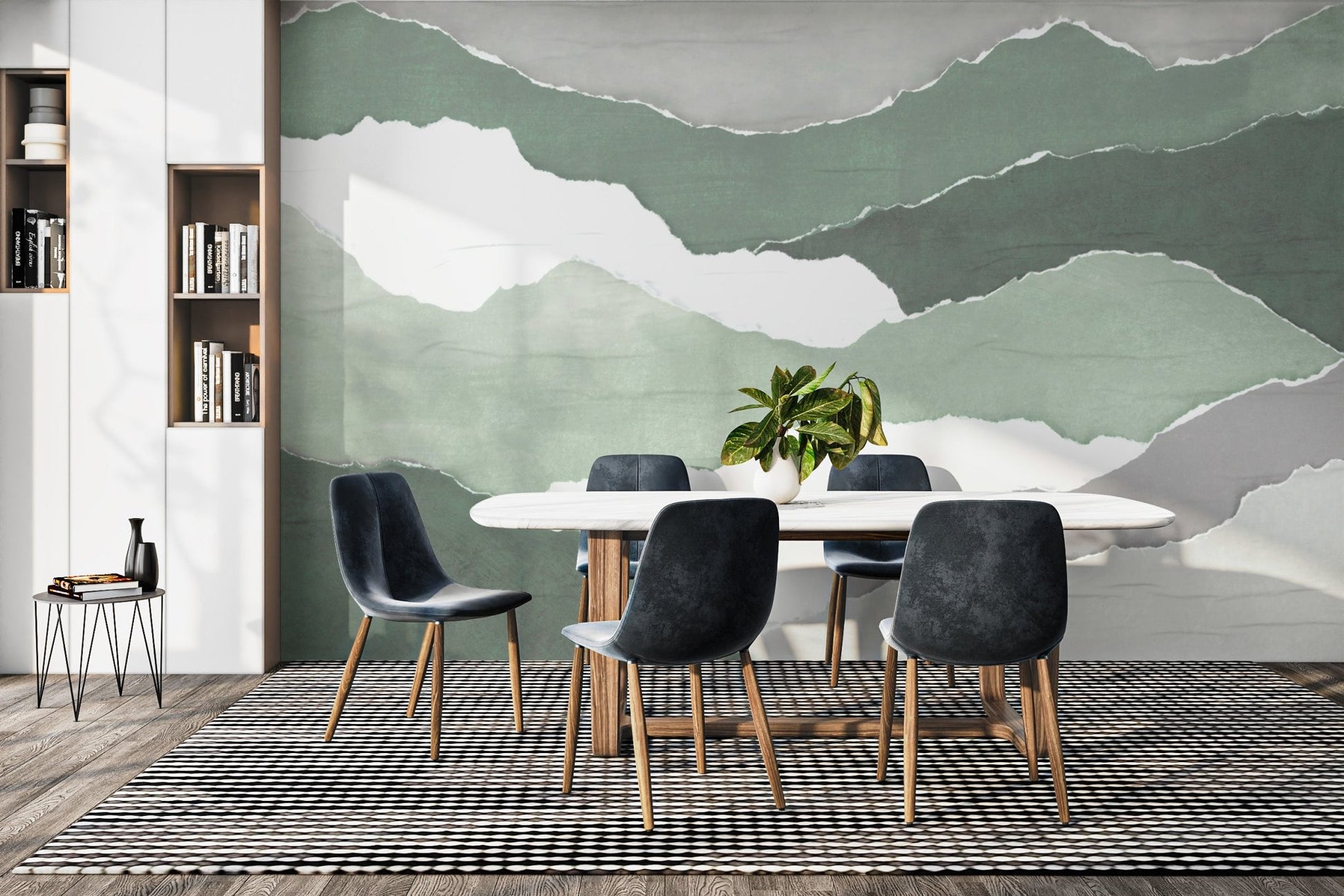 "Minimalist torn paper wallpaper in green"
