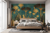 Stylish Green and Gold Leaf Wallpaper
