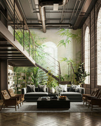 Tall, slender bamboo stalks rise from the ground toward the sky.
