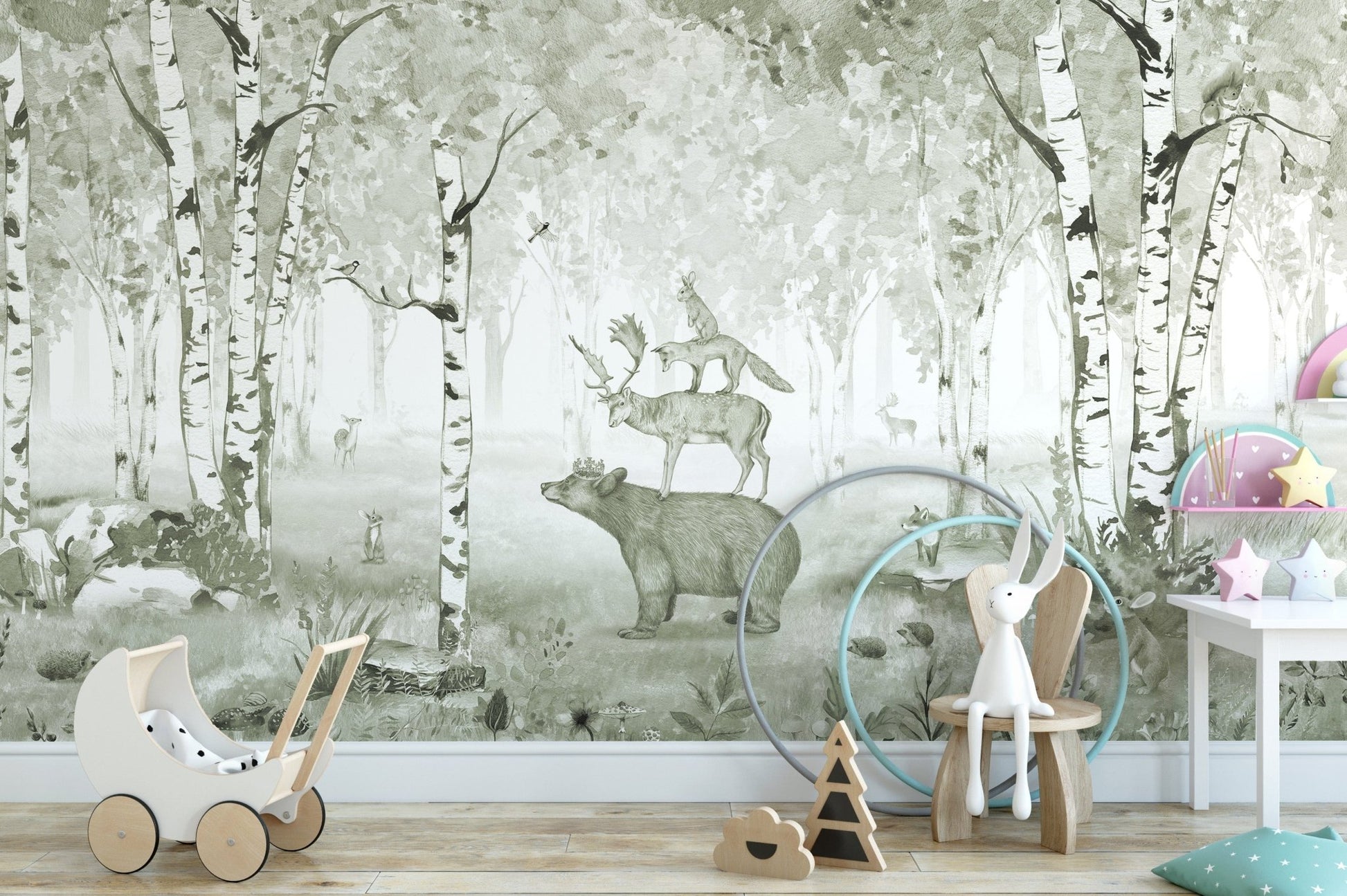 Green bear wallpaper mural showcasing nature and wildlife