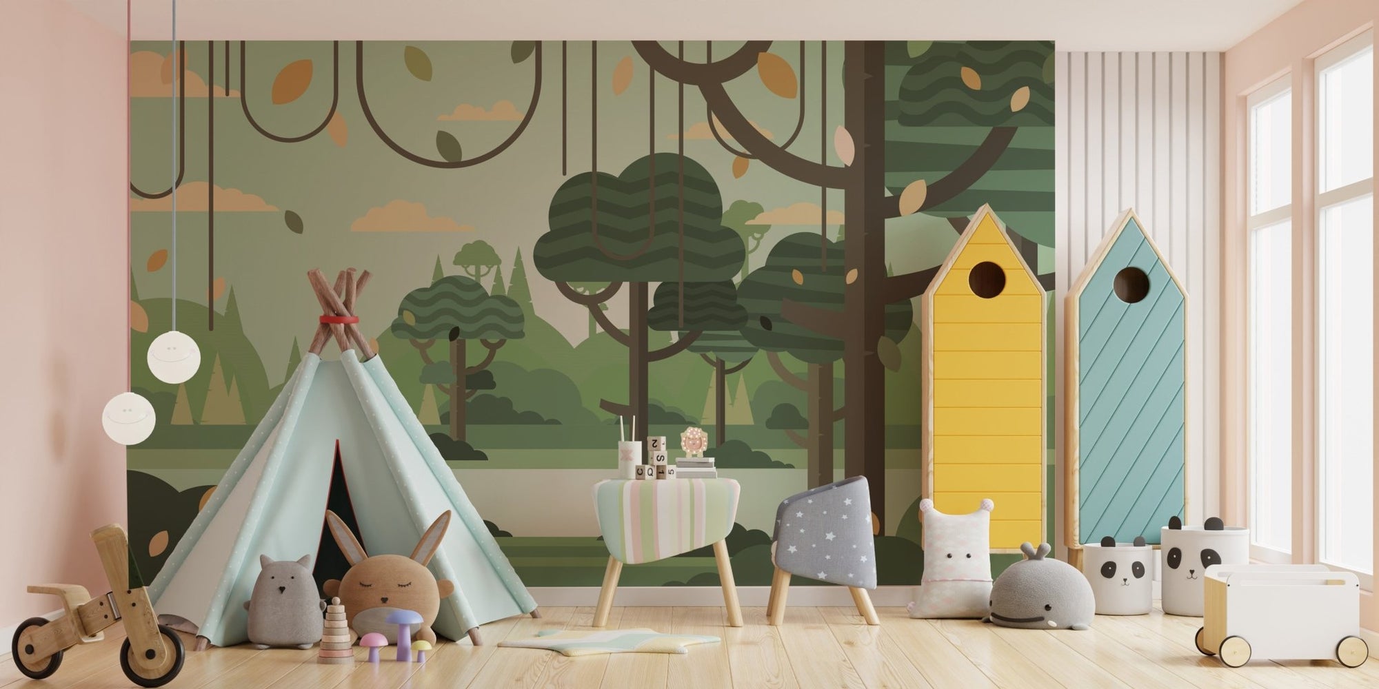 Playful botanical wallpaper in green tones A204
