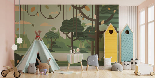 Playful botanical wallpaper in green tones A204
