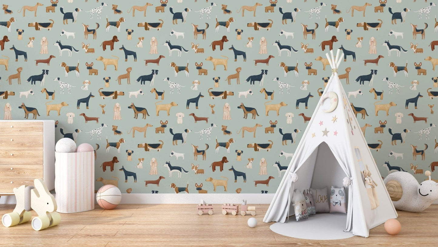 Dog wallpaper for nurseries and playrooms
