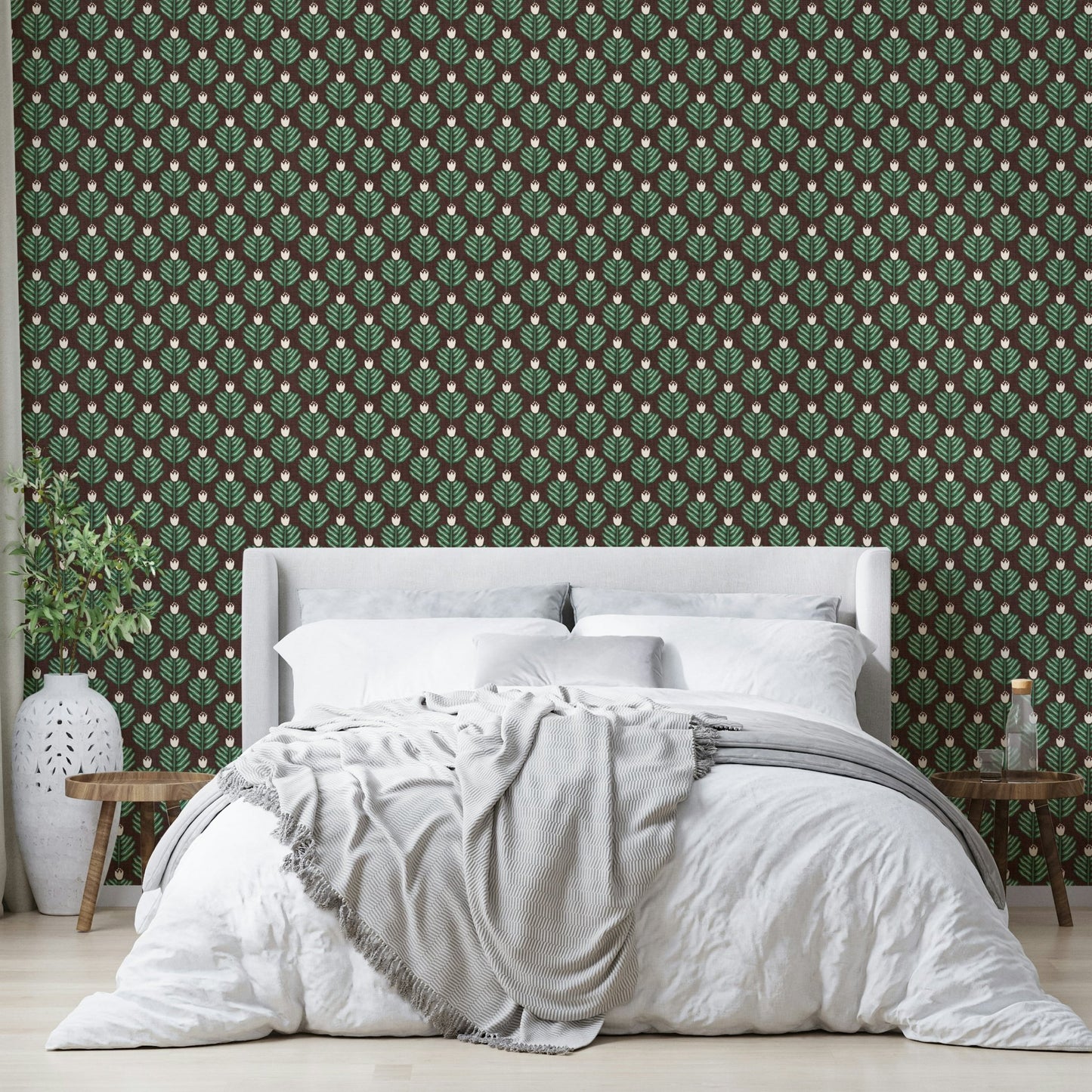 Close-up of chunky green plant and jewel pattern wallpaper GD489

