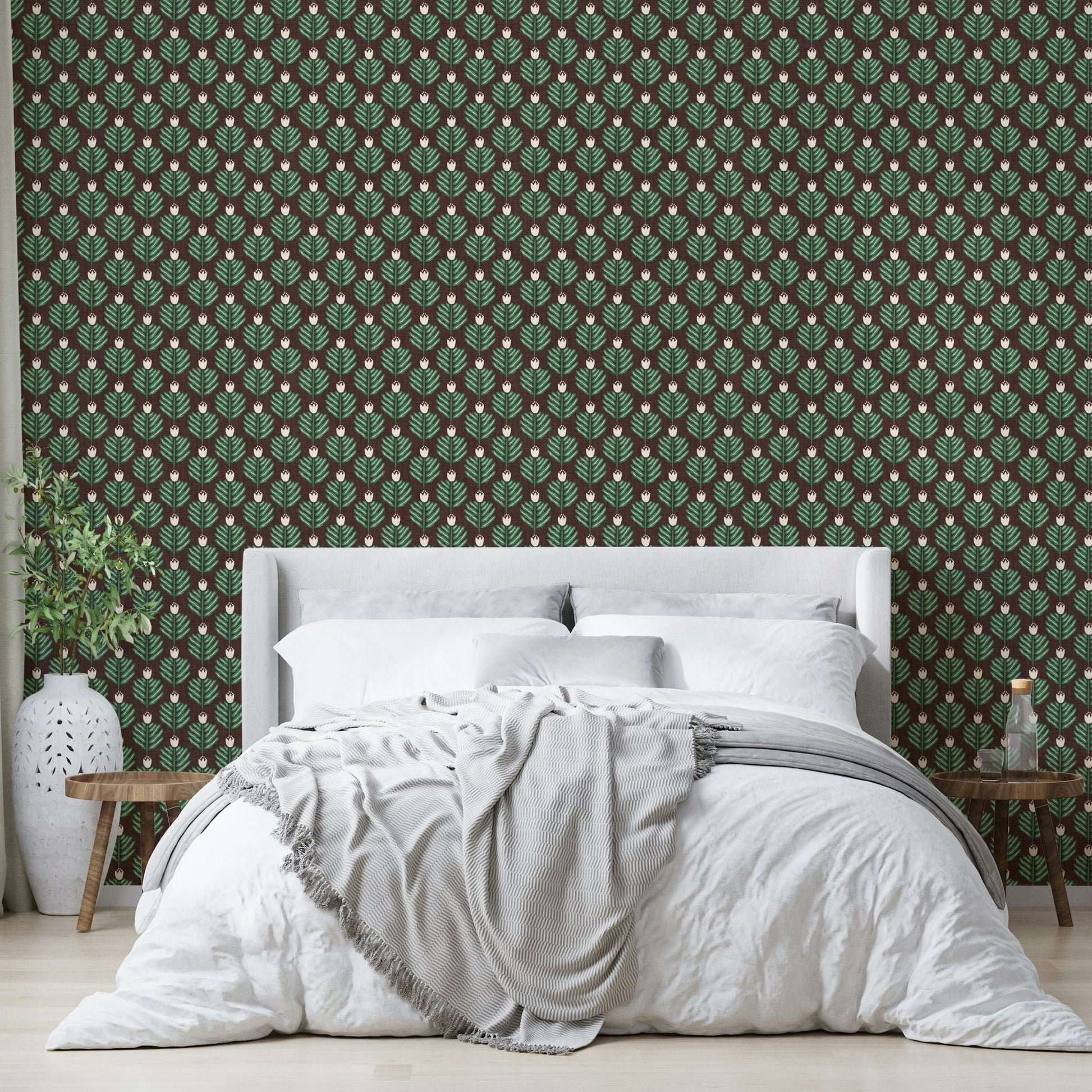 Close-up of chunky green plant and jewel pattern wallpaper GD489

