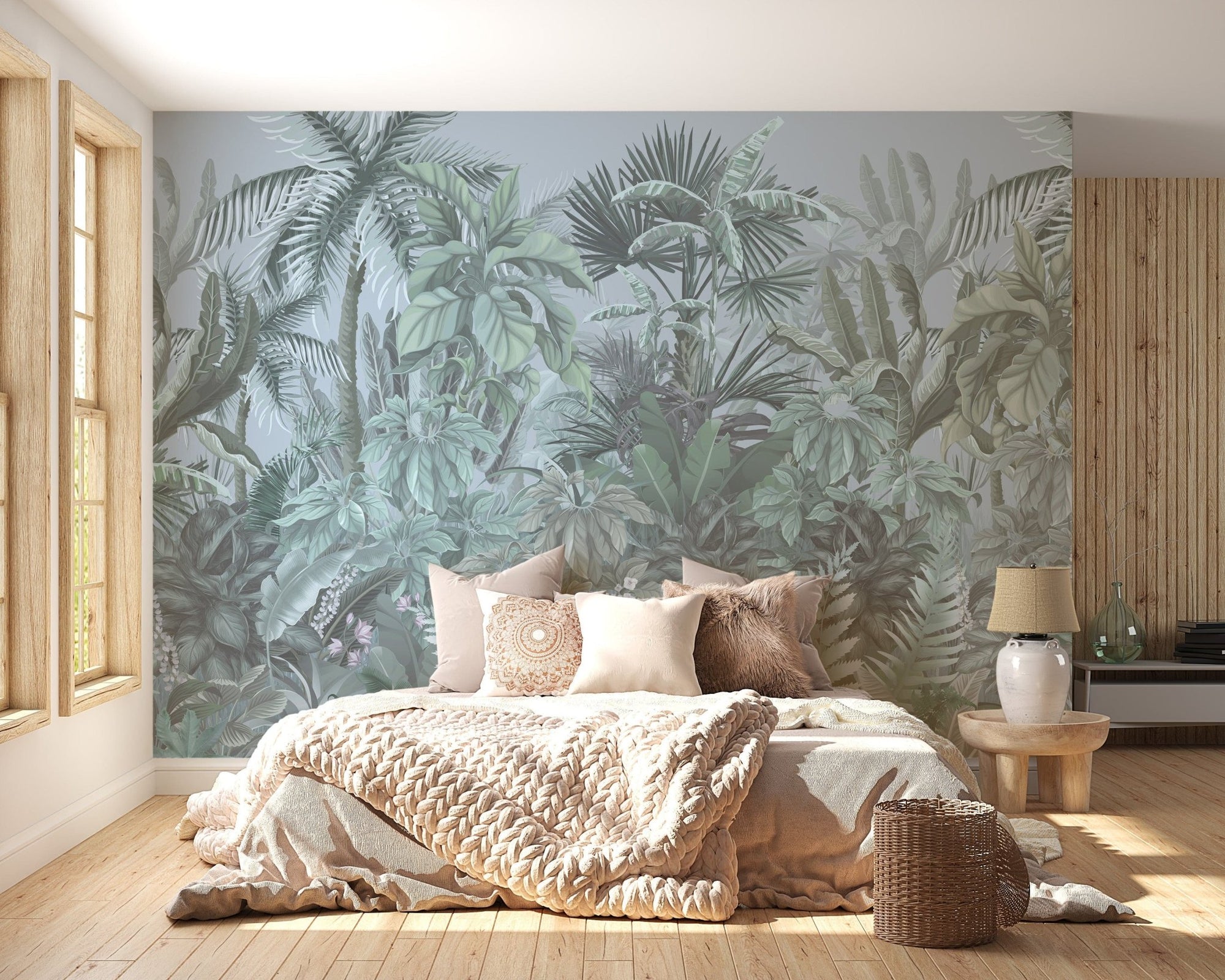Green tropical leaf forest wallpaper mural A670
