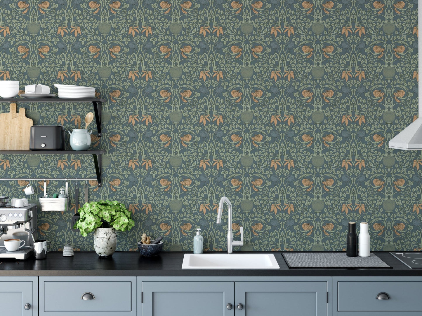 Retro green flowers and leaves wallpaper
