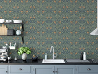 Retro green flowers and leaves wallpaper
